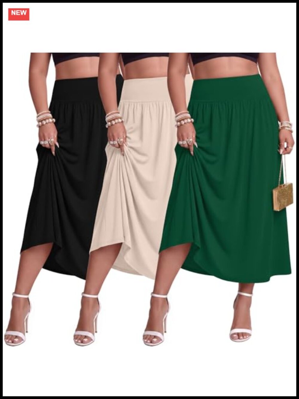 Women's Plus Size Maxi Skirt 3 Pack with Pockets Ankle Length A-Line